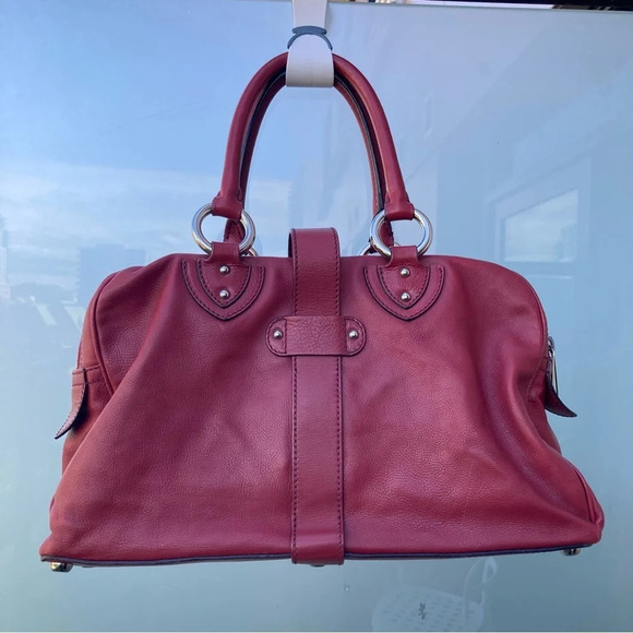 MARC JACOBS Handbag Deep Red Double Pockets Leather Silver Hardware Satchel - Picture 16 of 16